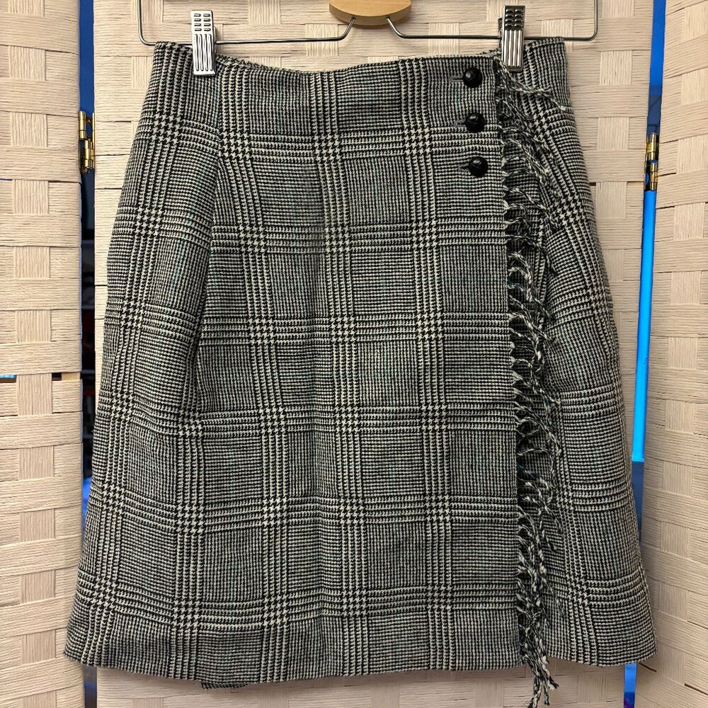 Houndstooth Plaid Wrap Pencil Skirt with Fringe Uniqlo x Ines De La Fressange